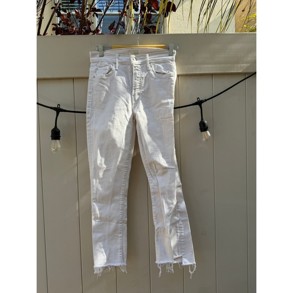 MOTHER The Insider Crop Step Fray Jeans White Cream Puffs 27 1157-753
